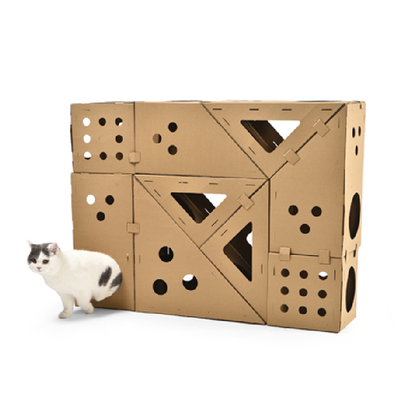 DIY assembled recyclable cardboard cat tunnel blocks