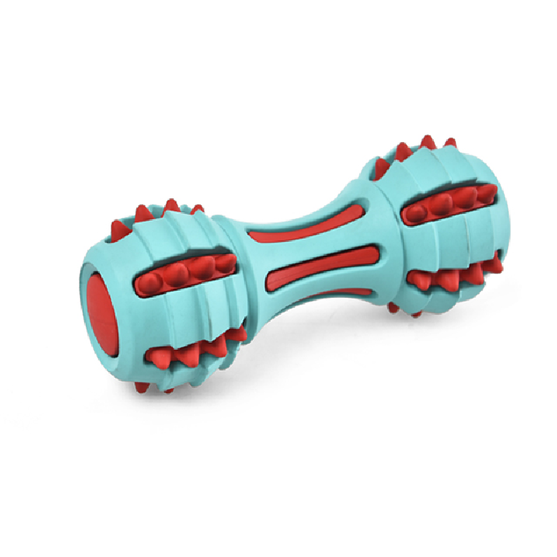 Rubber dog chew toy dumbbell